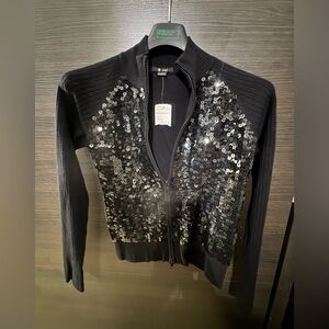 (NWT) Black Sequin sweater Cardigan with double zipper